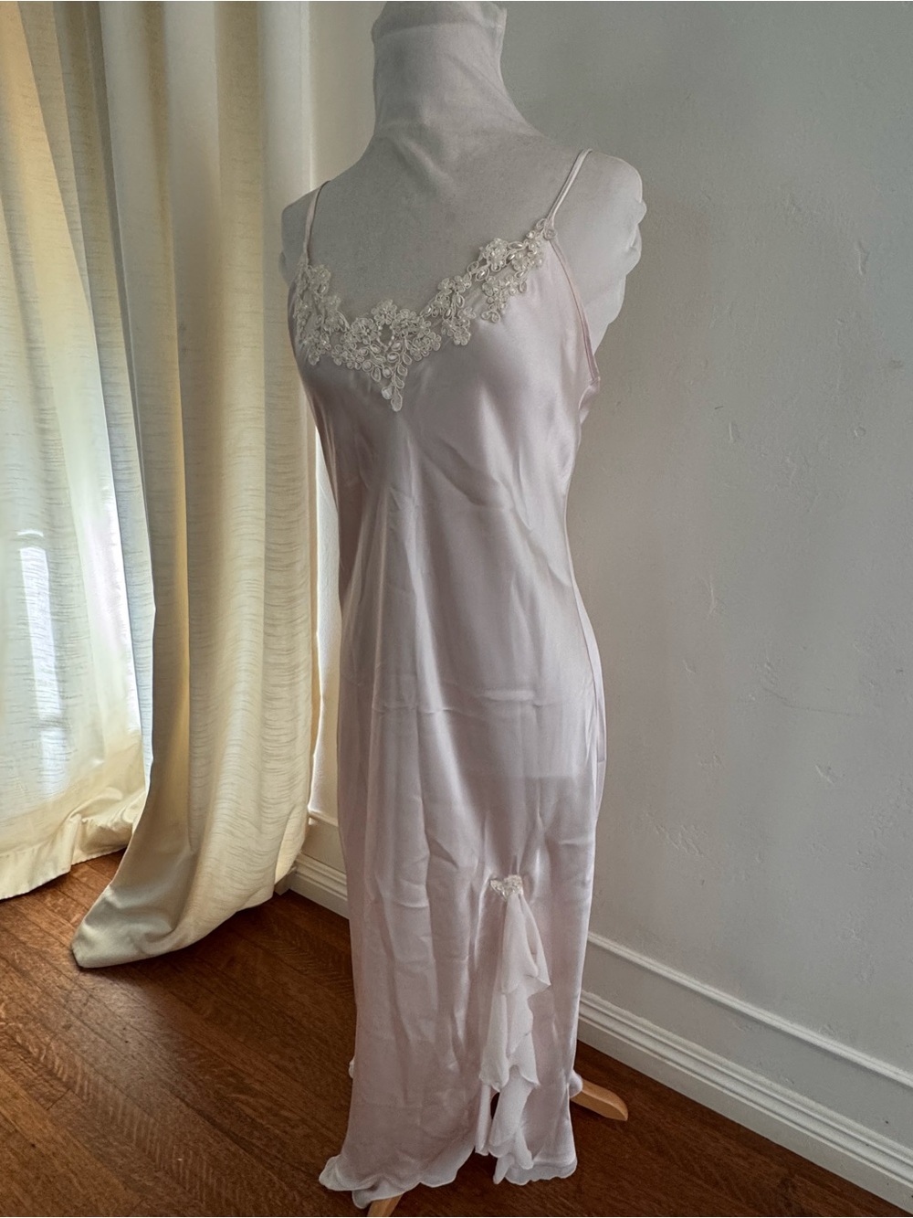Linea Donatella Pale Pink Satin Slip with Lace Appliqué